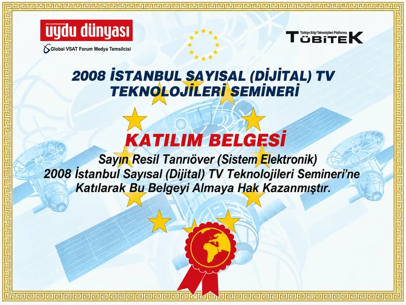 2008 İstanbul Sayısal (Dijital) TV Teknolojileri Semineri katılım belgesi